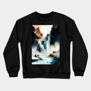 Aqua Serenity: Watercolor Waterfall Crewneck Sweatshirt